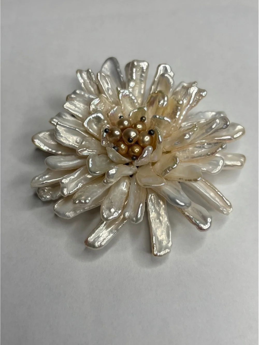 Vintage Silver Tone Freshwater Pearl Large Statement Flower Brooch